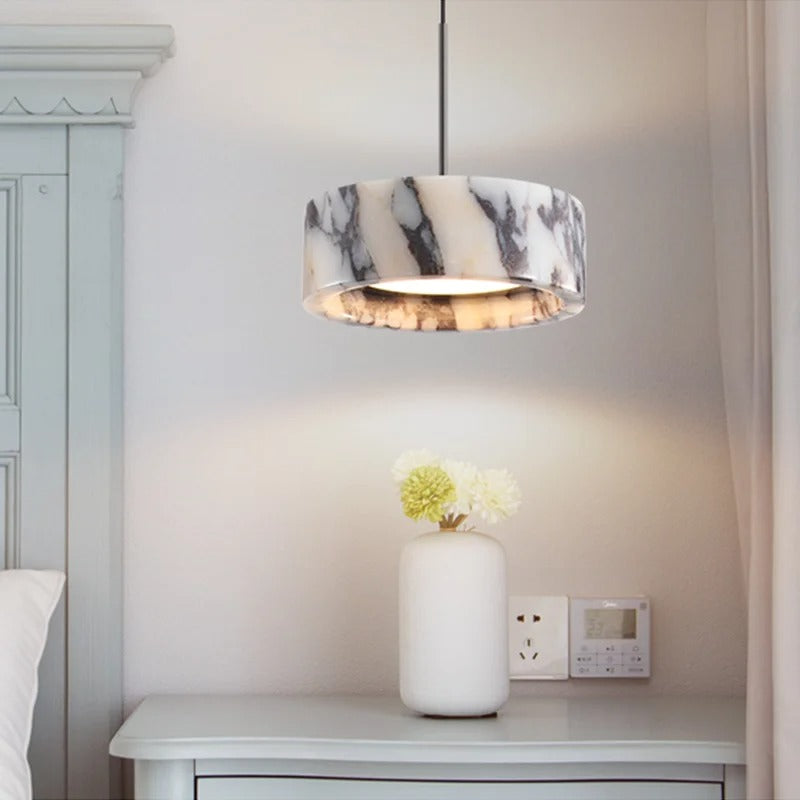 Rulen Japandi Marble Drum Pendant Light - Lumovique