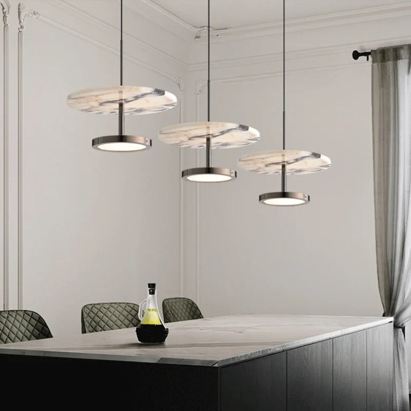 Aryn Minimalist Marble Disc LED Pendant Light - Lumovique