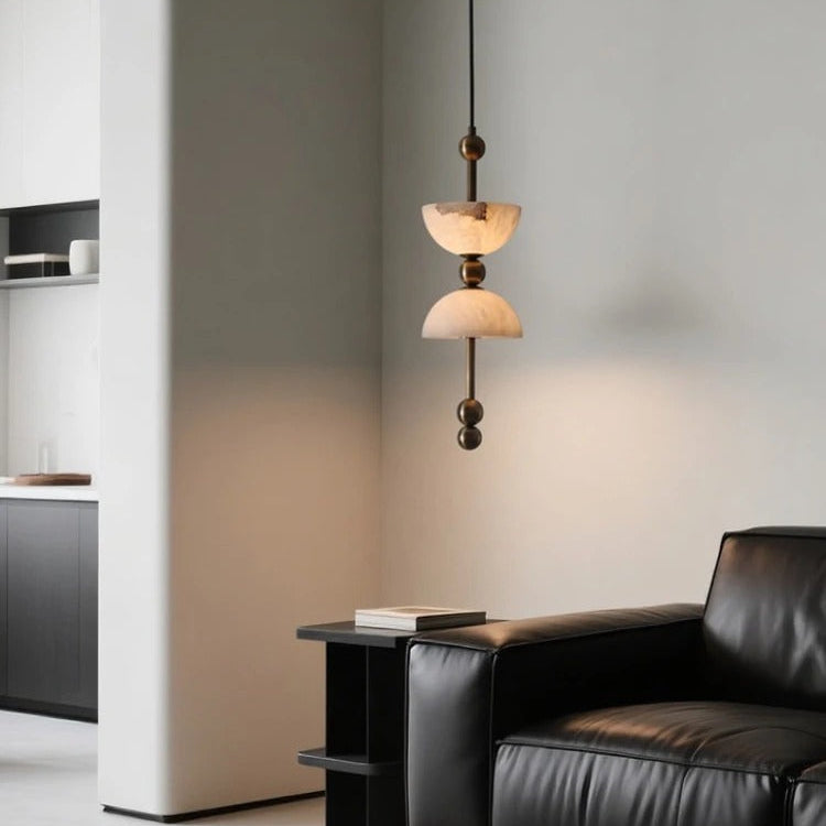 Luvia Mid Century Alabaster Double Dome Pendant Light - Lumovique