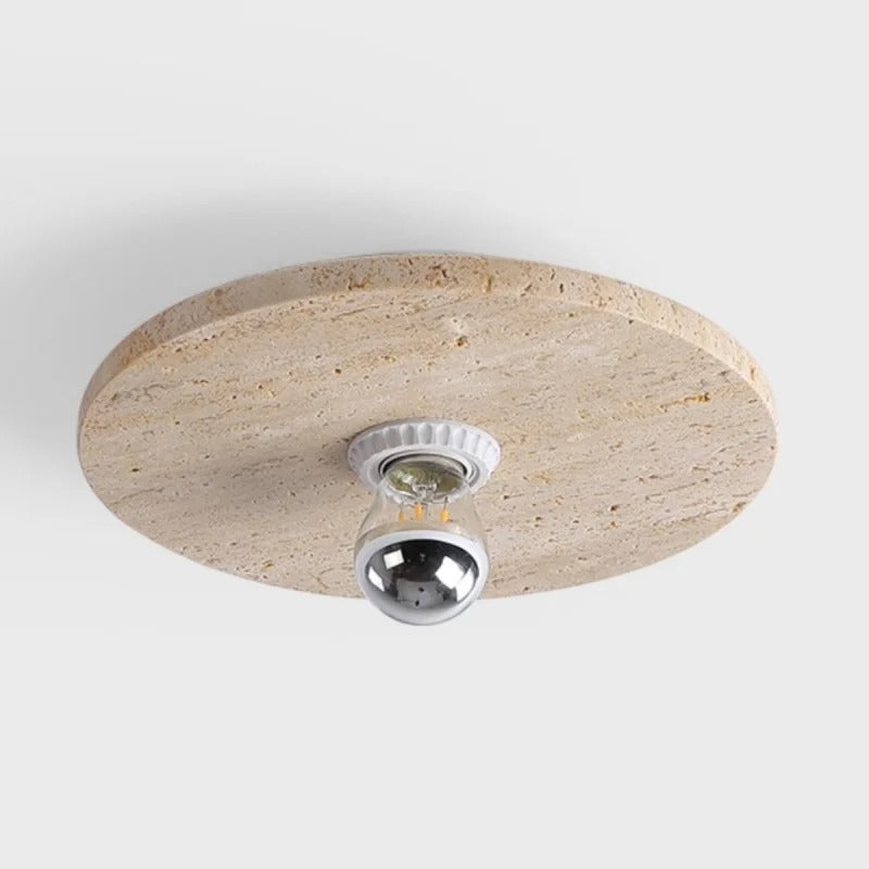 Felu Japandi Travertine Wood Semi Flush Mount Ceiling Light - Lumovique