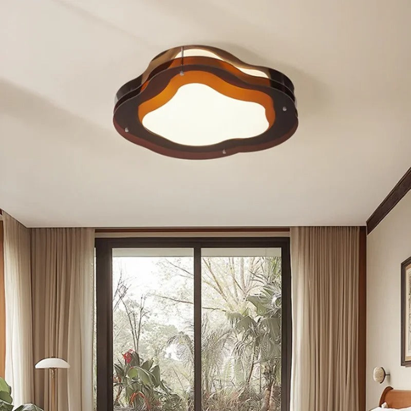 Orvo Mid Century Amber Layered Flush Mount Ceiling Light - Lumovique