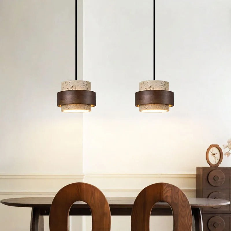 Vyli Wabi Sabi Travertine Wood Pendant Light - Lumovique