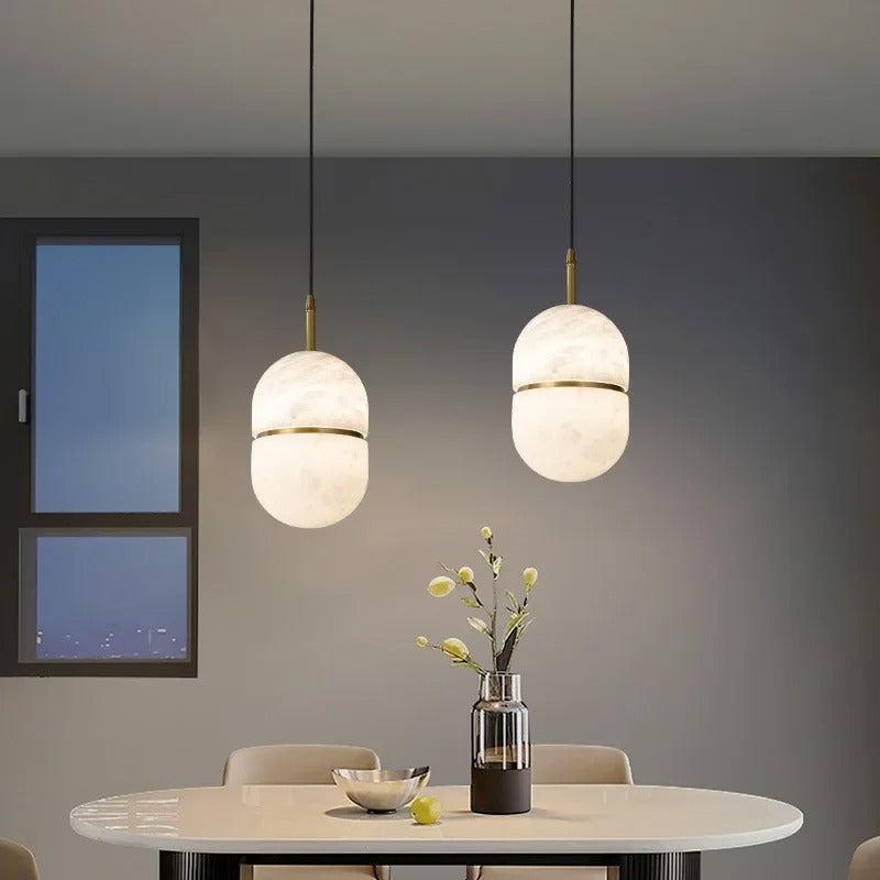 Nesi Mid Century Alabaster Capsule Pendant Light - Lumovique