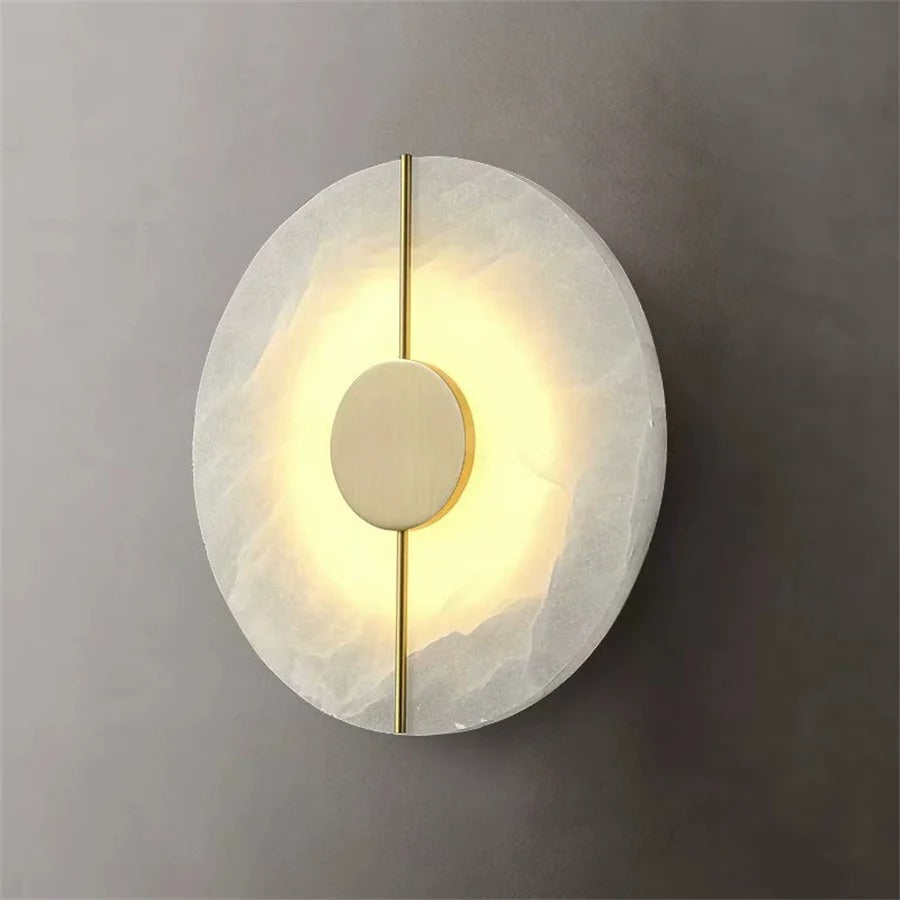 Qivo Minimalist Alabaster Split Disc Wall Sconce - Lumovique