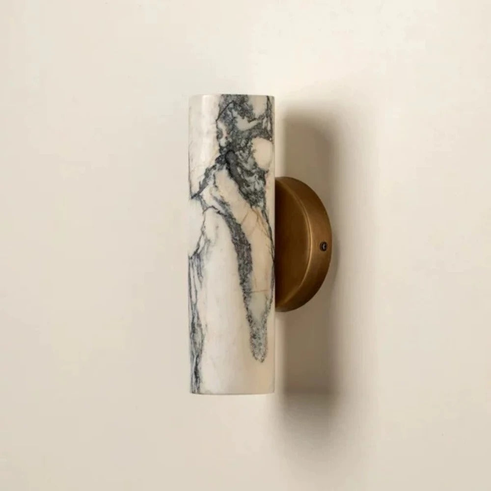 Herlo Mid Century Brass Marble Cylinder Wall Sconce - Lumovique