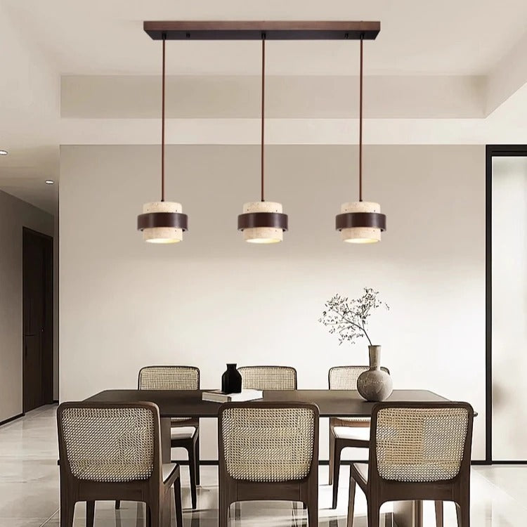 Vyli Wabi Sabi Travertine Wood Pendant Light - Lumovique