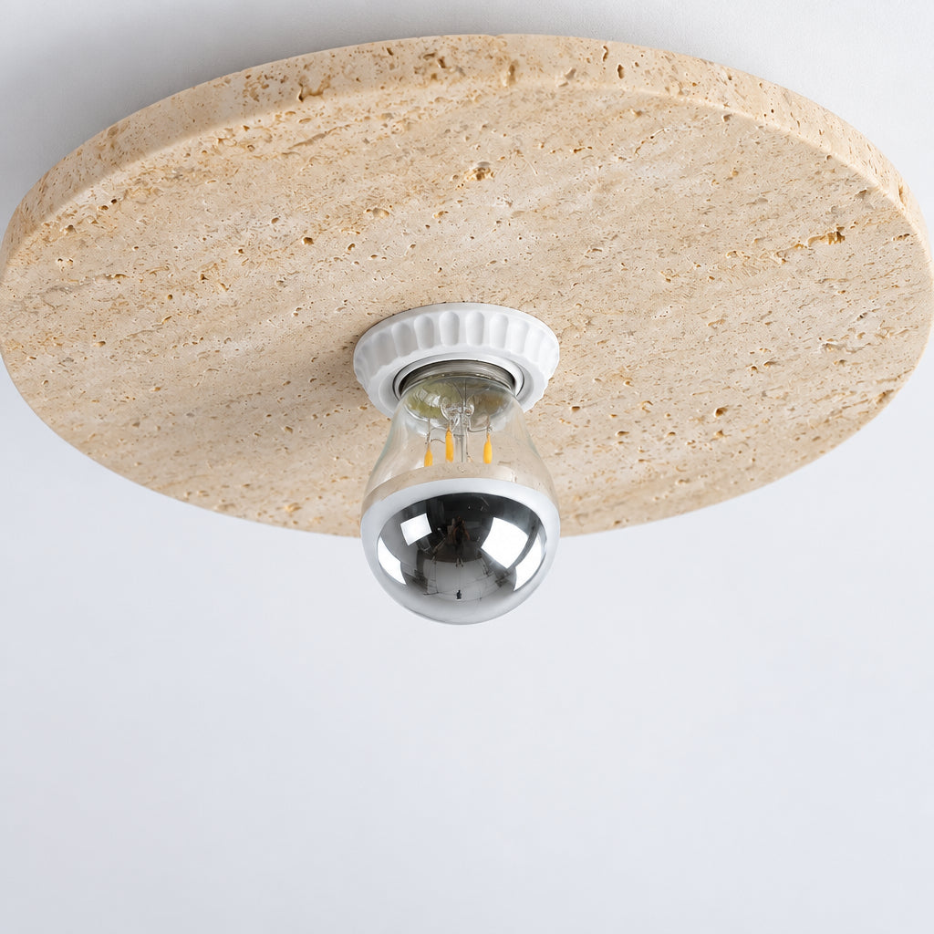 Felu Japandi Travertine Wood Semi Flush Mount Ceiling Light - Lumovique