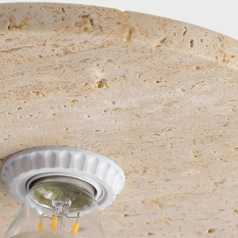 Felu Japandi Travertine Wood Semi Flush Mount Ceiling Light - Lumovique
