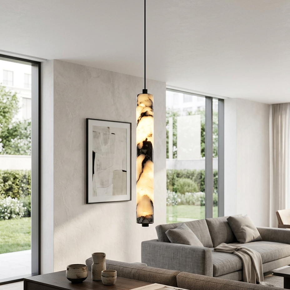 Kestu Minimalist Marble Cylinder Pendant Light - Lumovique