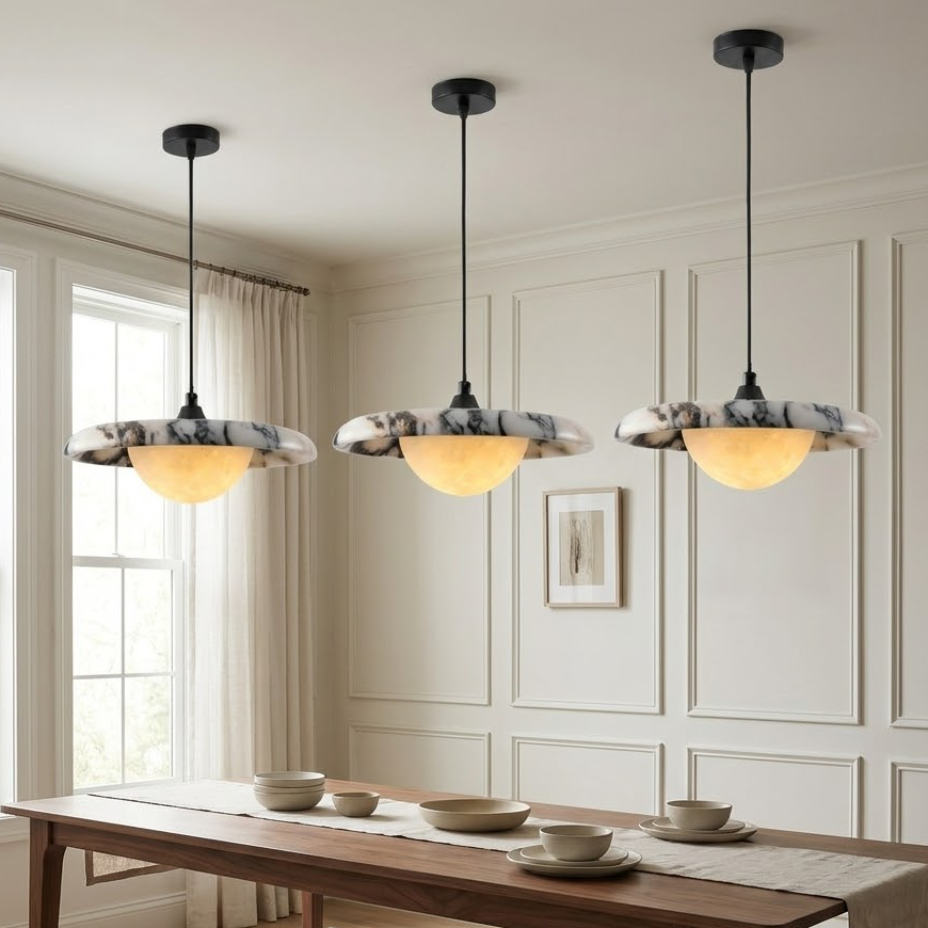 Mistu Japandi Marble Disc Pendant Light - Lumovique
