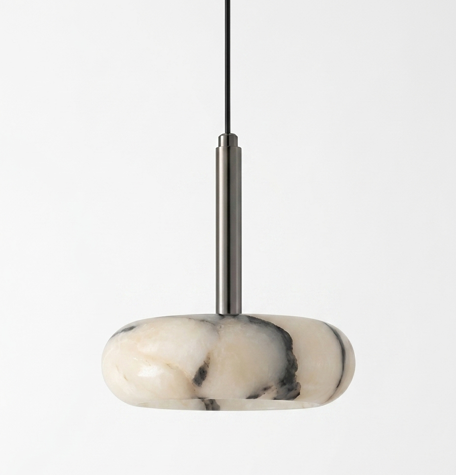 Tulen Minimalist White Marble Disc Pendant Light - Lumovique