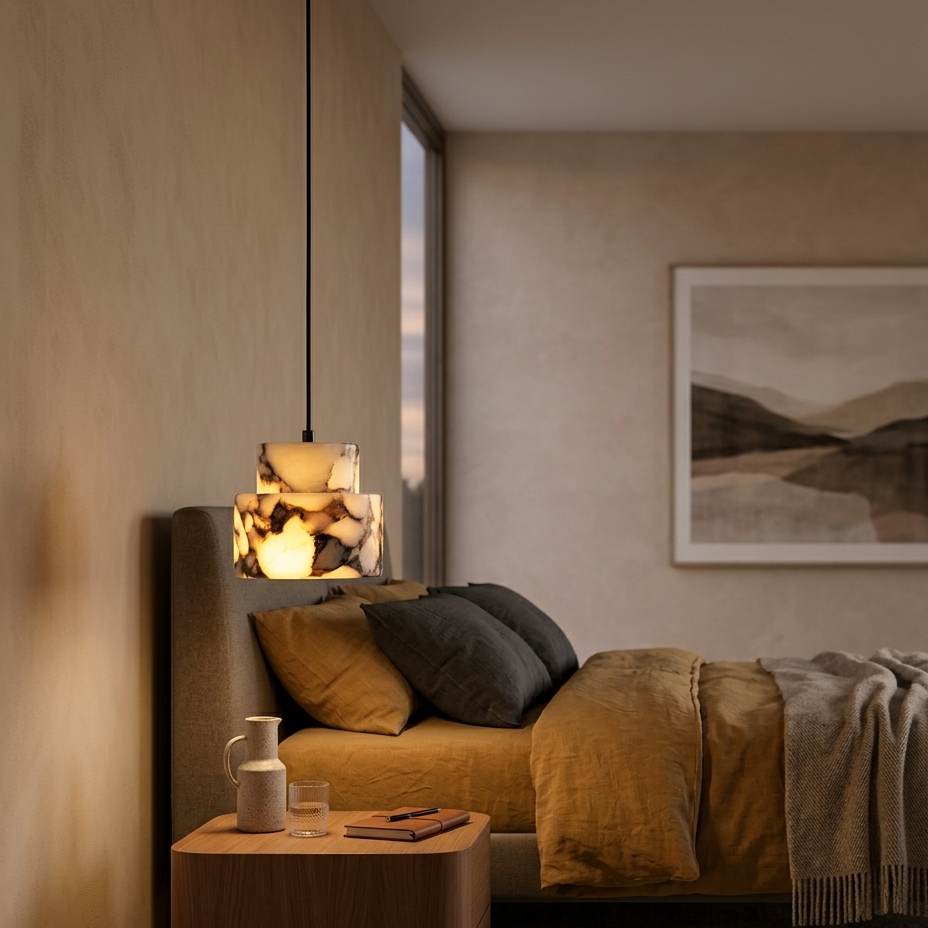 Selno Art Deco Marble Stepped Cylinder Pendant Light - Lumovique