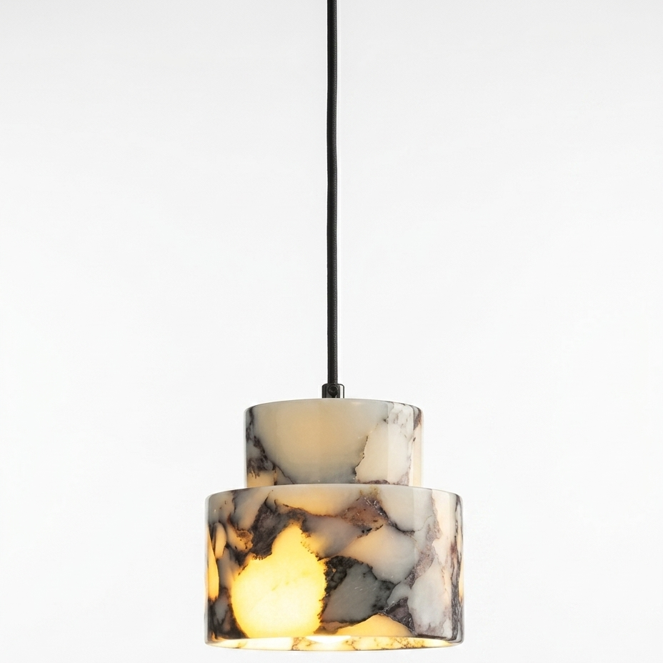 Selno Art Deco Marble Stepped Cylinder Pendant Light - Lumovique