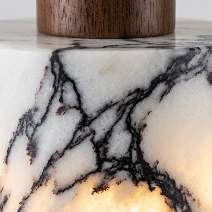 Larno Japandi Marble Wood Cylinder Pendant Light - Lumovique