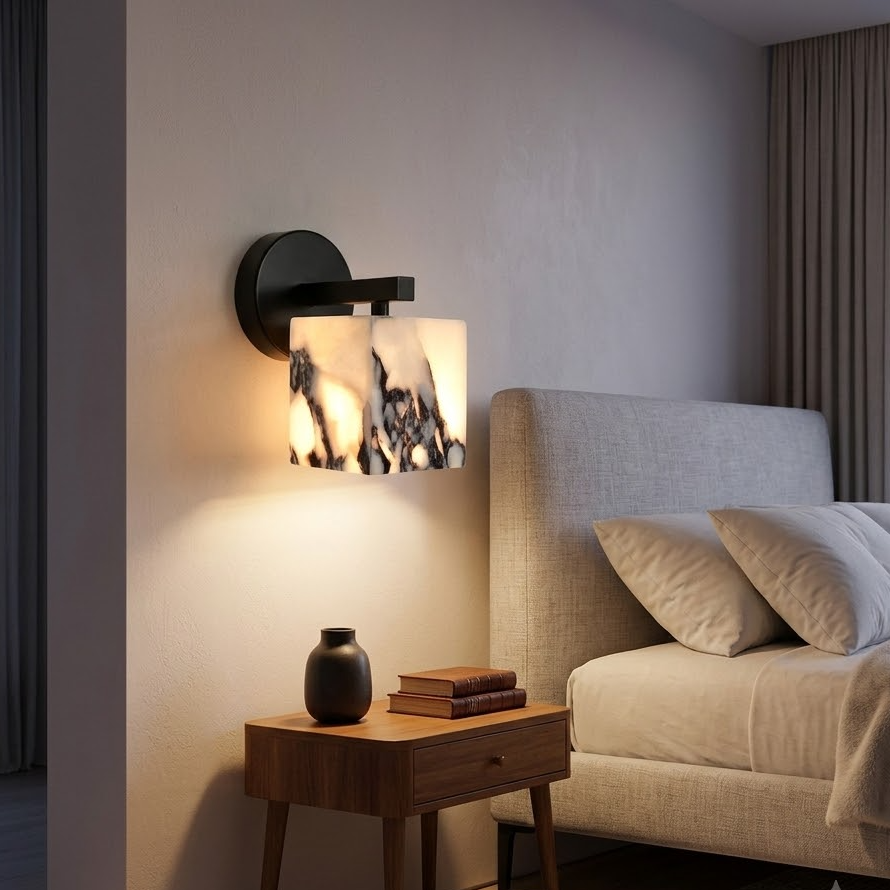 Marno Japandi Marble Cube Wall Sconce - Lumovique