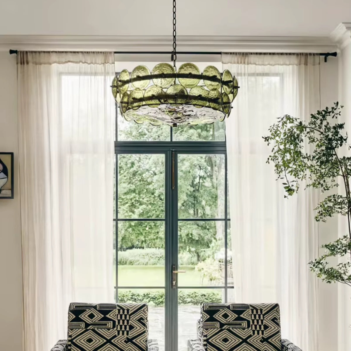 Ryno Mid Century Stained Glass Disc Chandelier - Lumovique