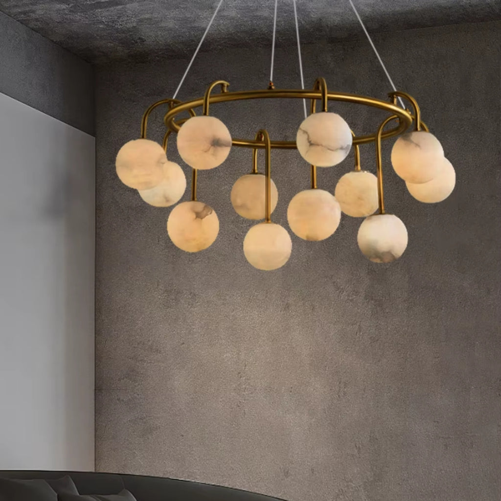 Cazen Mid Century Alabaster Globe Ring Chandelier - Lumovique