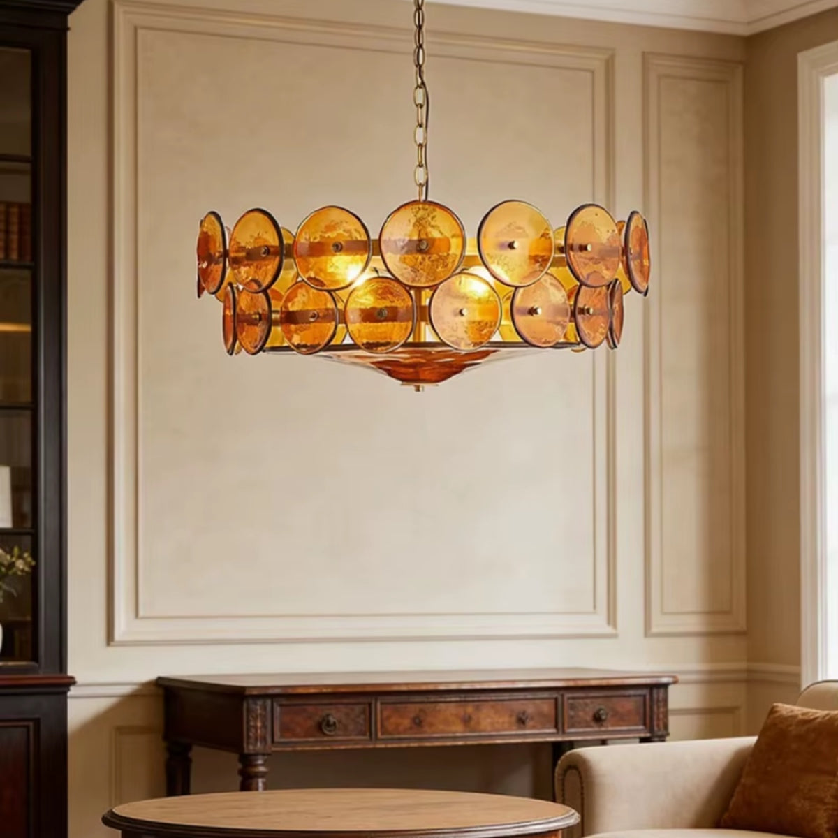 Ryno Mid Century Stained Glass Disc Chandelier - Lumovique