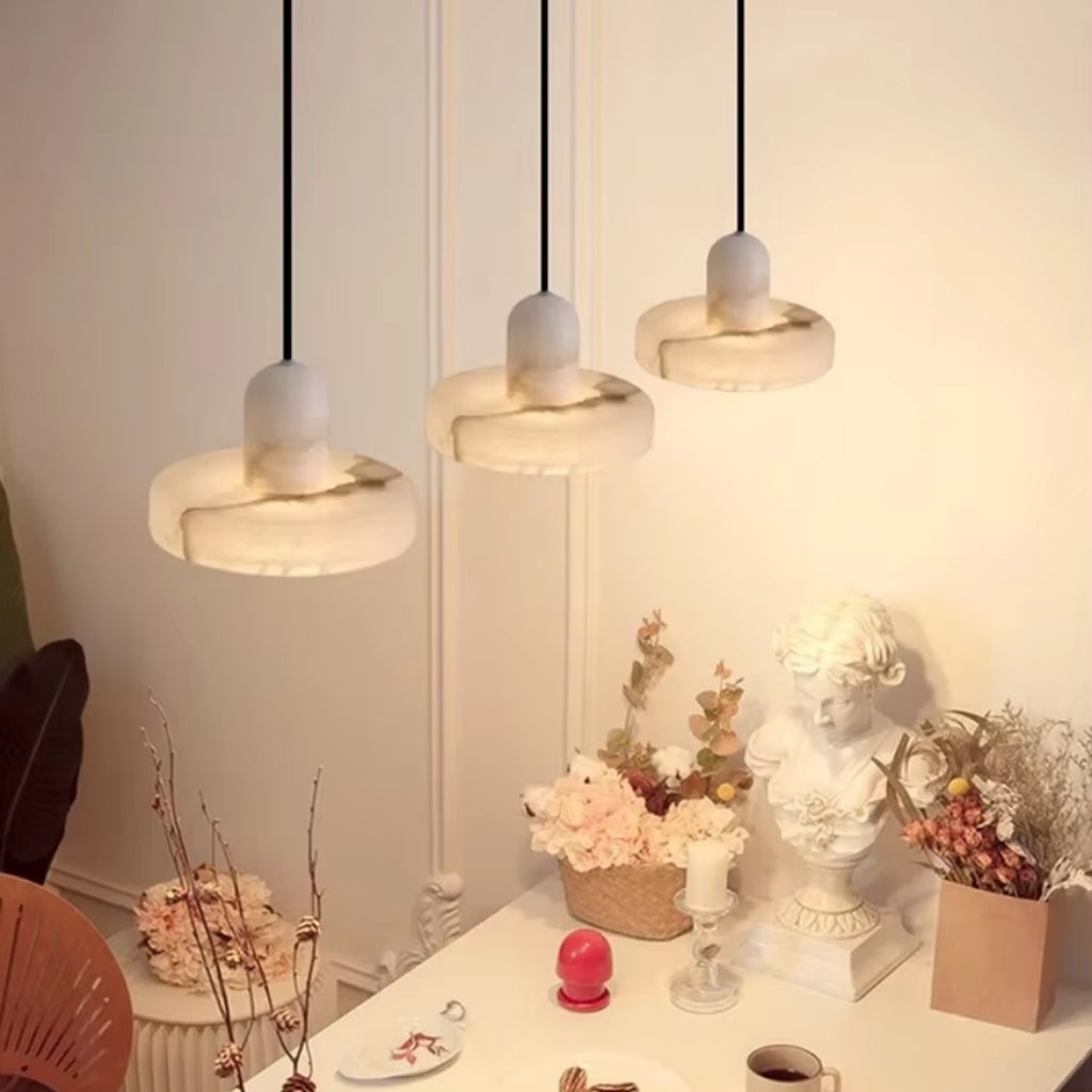 Taso Minimalist Alabaster Disc Pendant Light - Lumovique