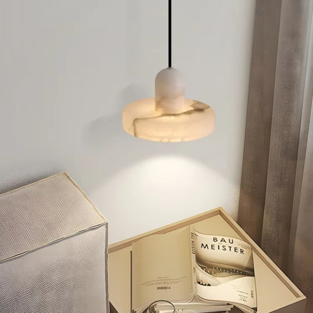Taso Minimalist Alabaster Disc Pendant Light - Lumovique