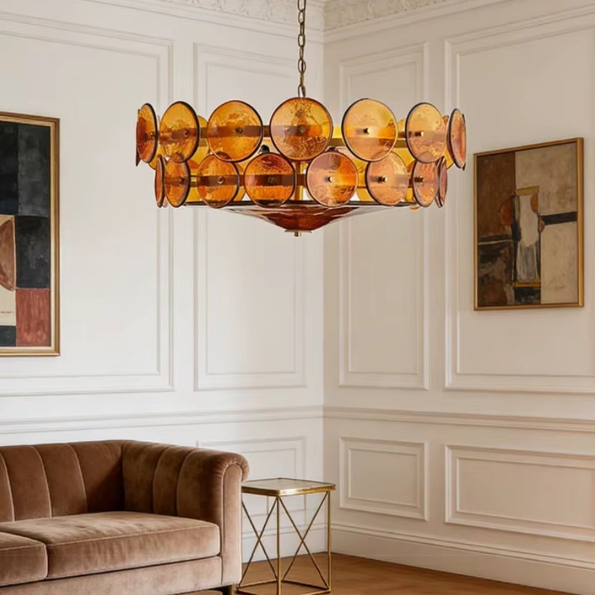 Ryno Mid Century Stained Glass Disc Chandelier - Lumovique