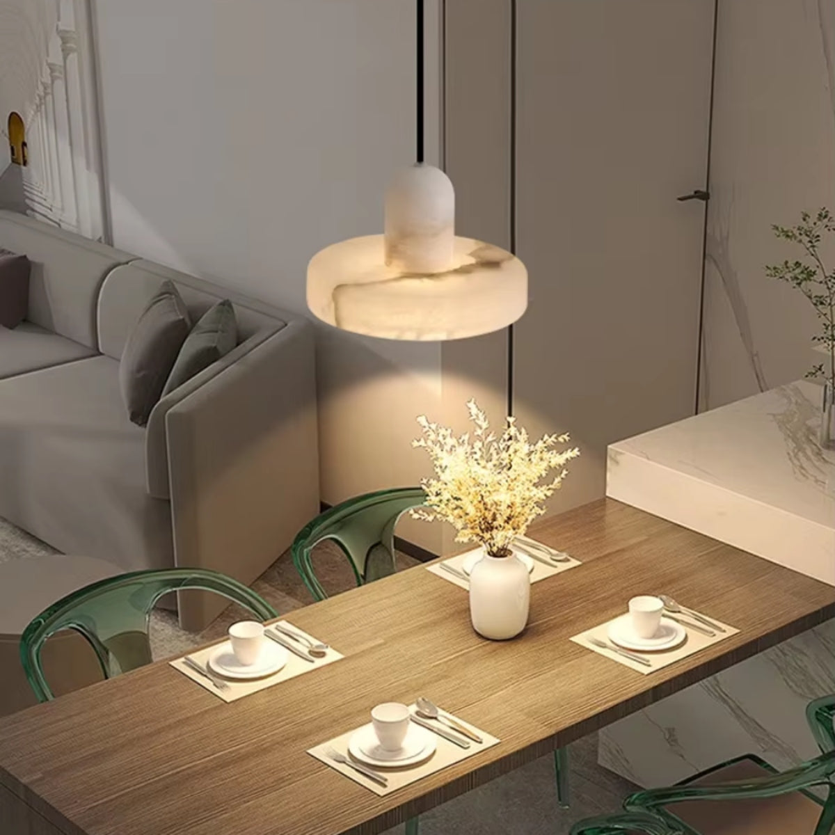 Taso Minimalist Alabaster Disc Pendant Light - Lumovique